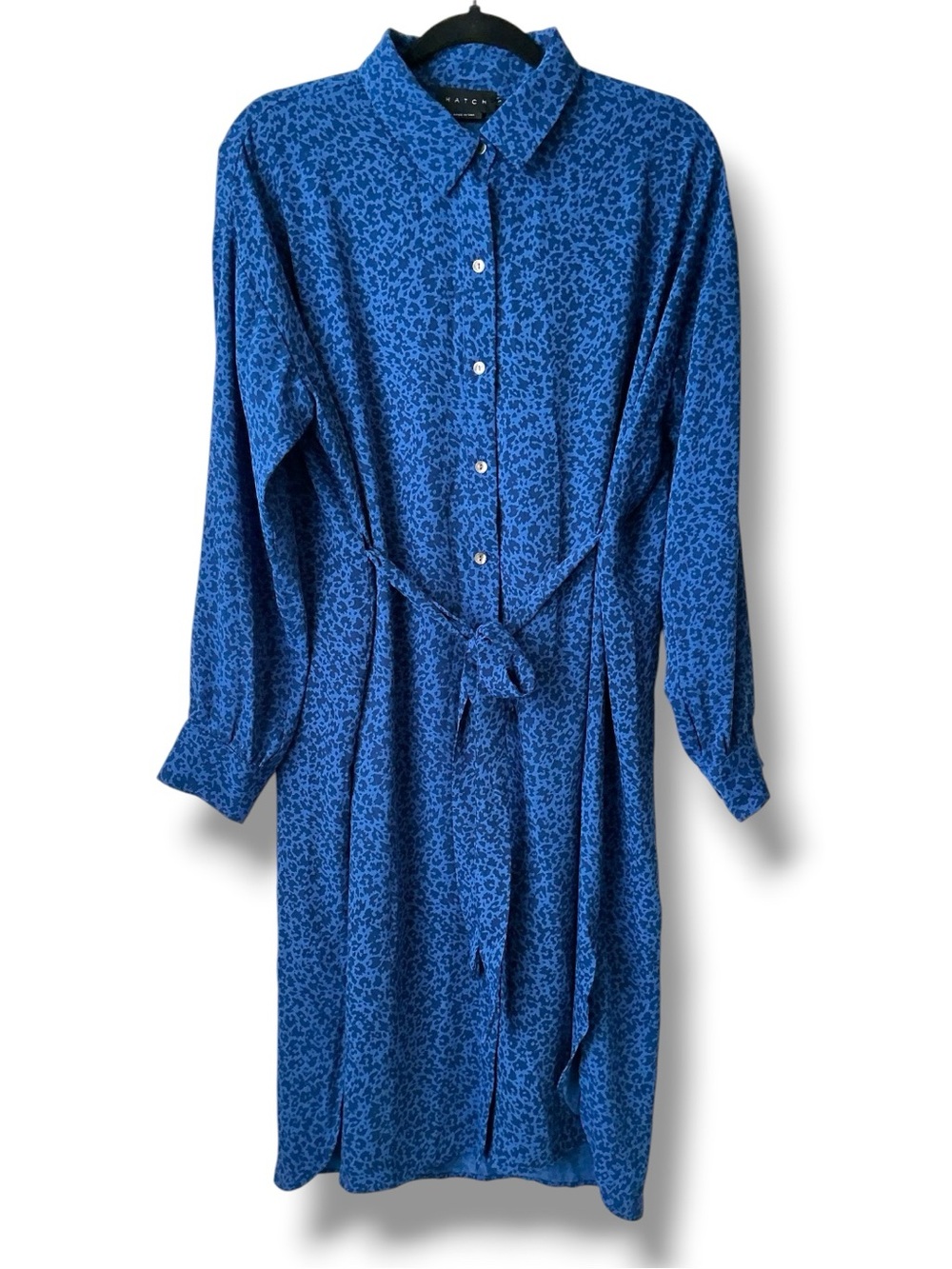 HATCH COLLECTION Shirt Dress Long-Sleeve Tie Waist Blue Hatch Size 3